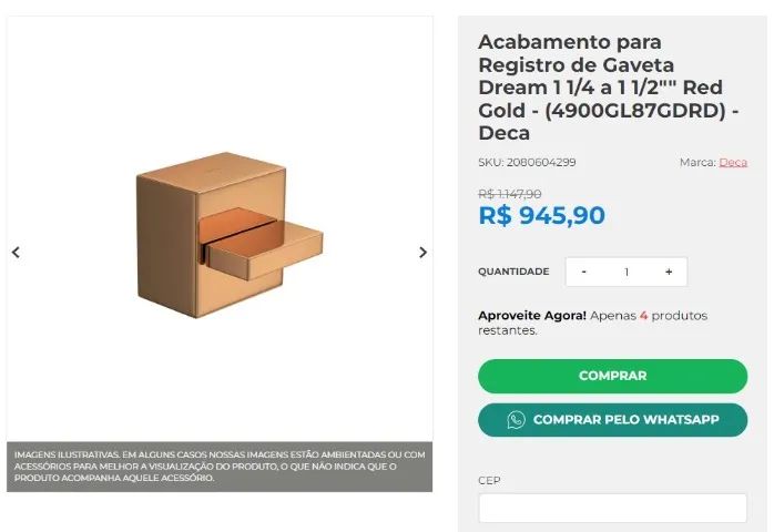 Acabamento para Registro de Gaveta DECA Dream 1 1/4 a 1 1/2"" Red Gold - Foto 3