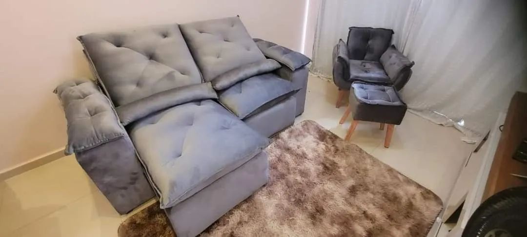 Kit Sofá retrátil e reclinavel Cristina 2m + poltrona decorativa + puff A71 - Foto 2