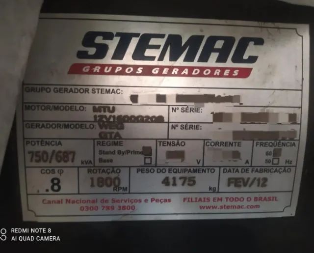 Gerador de Energia Stemac 750 700 kVA Ano 2012 C/ (Q.T.A) Motor Mtu 750kVA - Foto 6