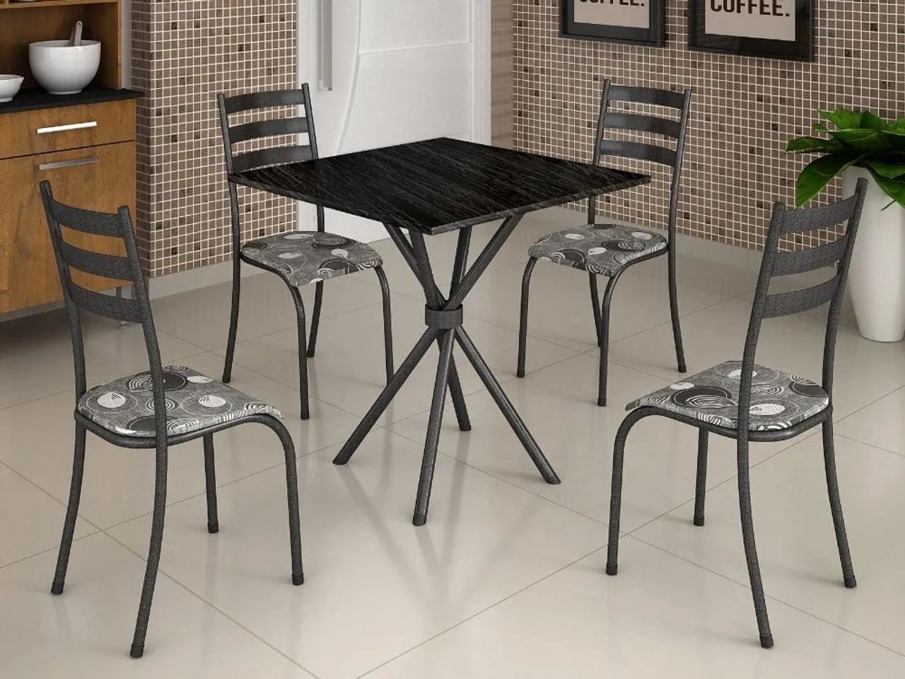 Conjunto de Mesa de Jantar com 4 Cadeiras Nova 
