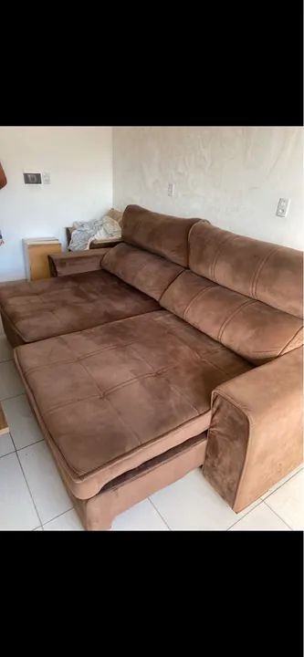 Sofá de Canto em Suede Marrom - Foto 2