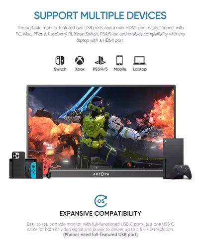 Monitor Portátil Arzopa Z1fc 16,1'' 144hz Ultrafino 1080p Fhd Ips Hdmi Usb-c Tela Extendid - Foto 3
