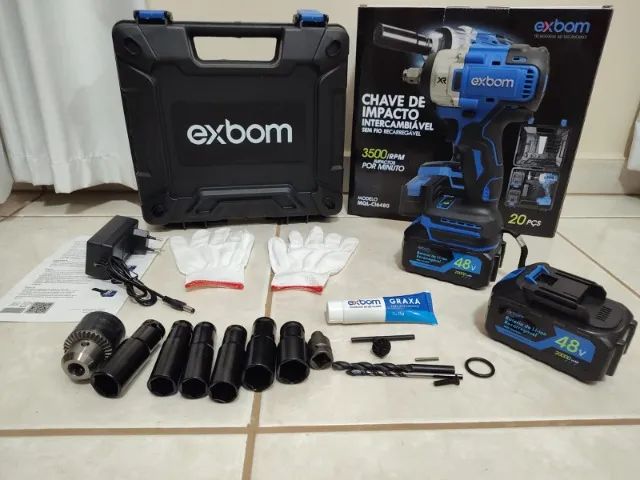 Kit Chave de Impacto 48v Parafusadeira com 2 baterias