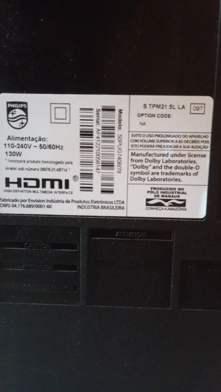 TV Philips 50" - Peças e Informações