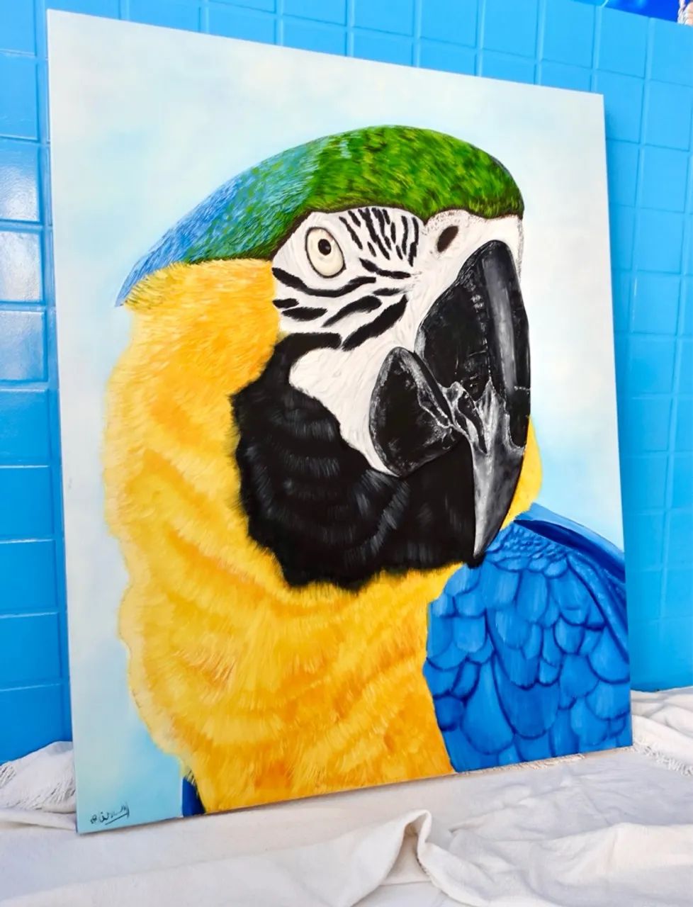 Quadro pintura em tela Arara Canindé  - Foto 2