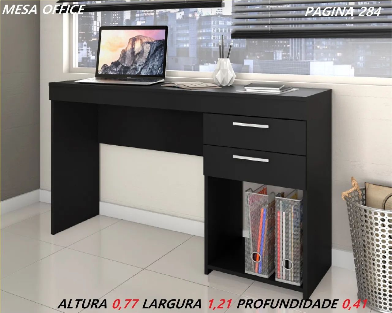 Escrivaninha Office Preta com Gavetas - Design Moderno
