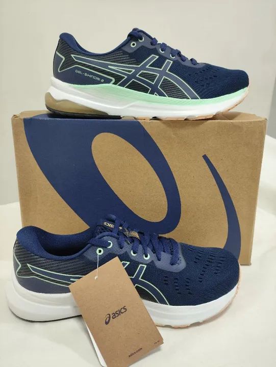 Tênis ASICS GEL-Shinobi 2 - Feminino - Azul marinho com verde e laranja - Original - Foto 3