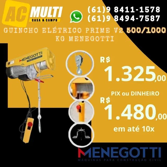 Guincho Elétrico Prime V2 500/1000 kg menegotti