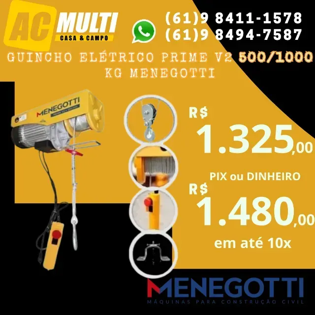 Guincho Elétrico Prime V2 500/1000 kg menegotti