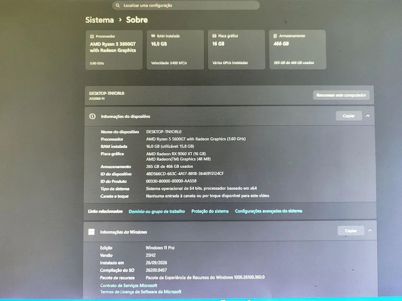Vendo Pc Gamer completo com rx 9060 xt 16GB 