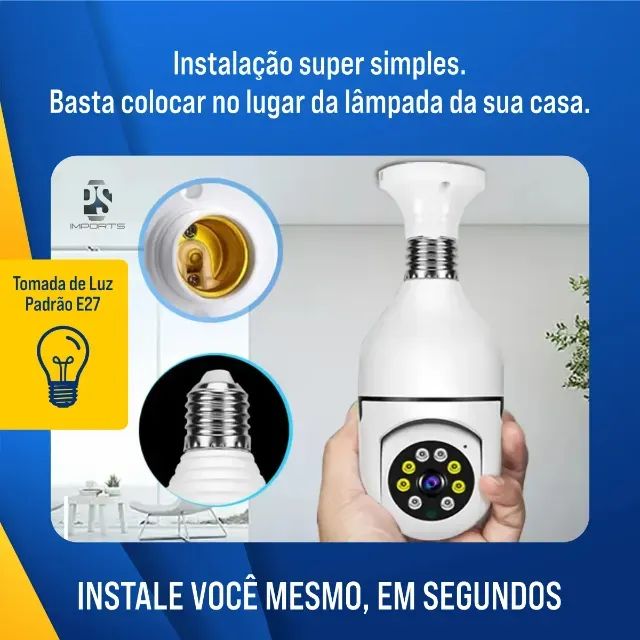 Câmera De Segurança Wi-fi 360° Hw Lâmpada E27 Full Hd Visão Noturna Colorida Áudio Sensor  - Foto 4