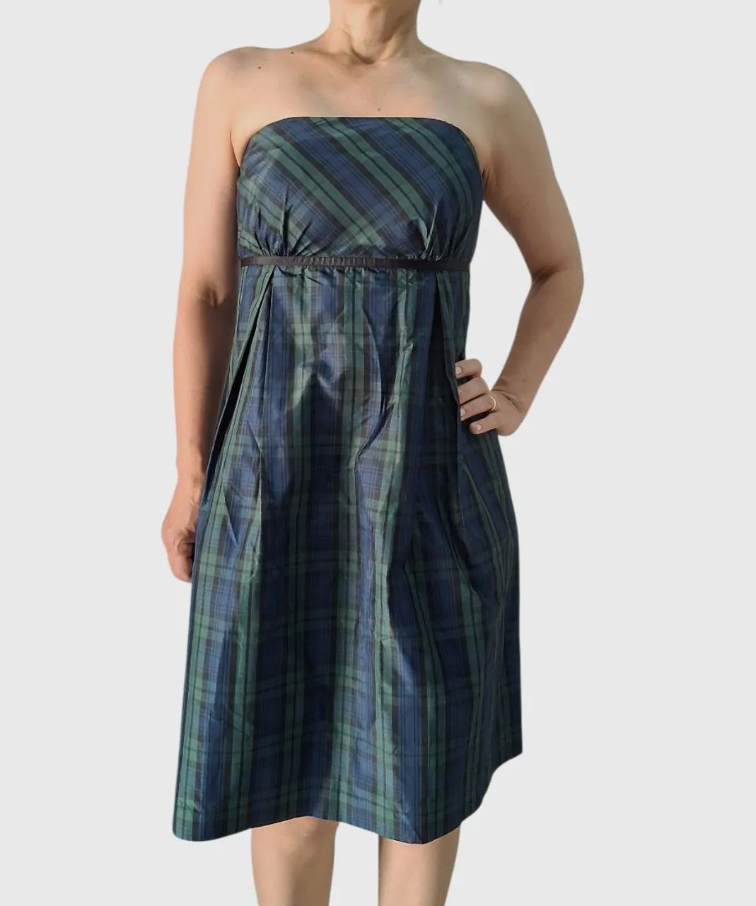 Vestido tomara que caia em seda xadrez Vineyard Vines
