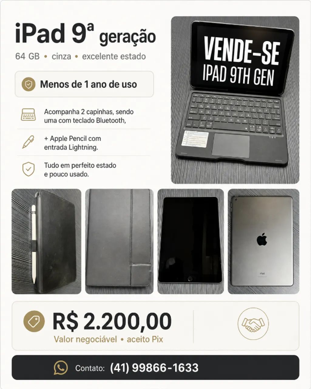 Ipad Apple 9th Gen+ Canela Apple + 2 Capinhas