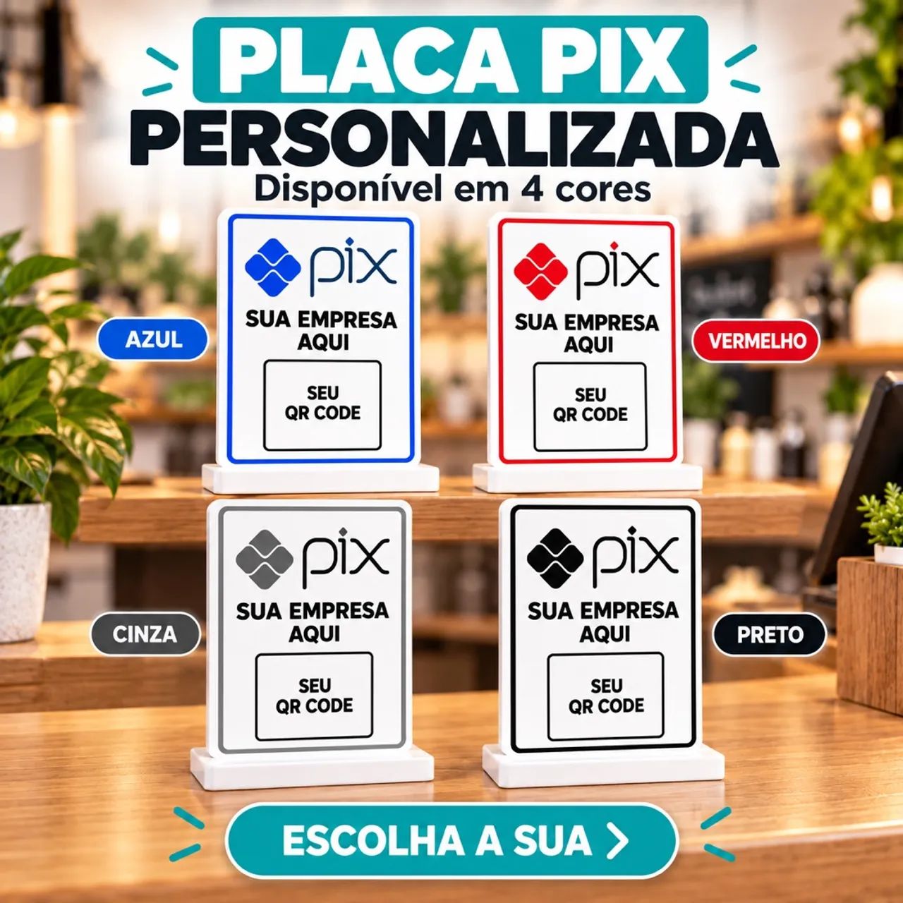 Placa Pix Personalizada com QR Code e Logo para Balcão em Impressão 3D - Foto 2
