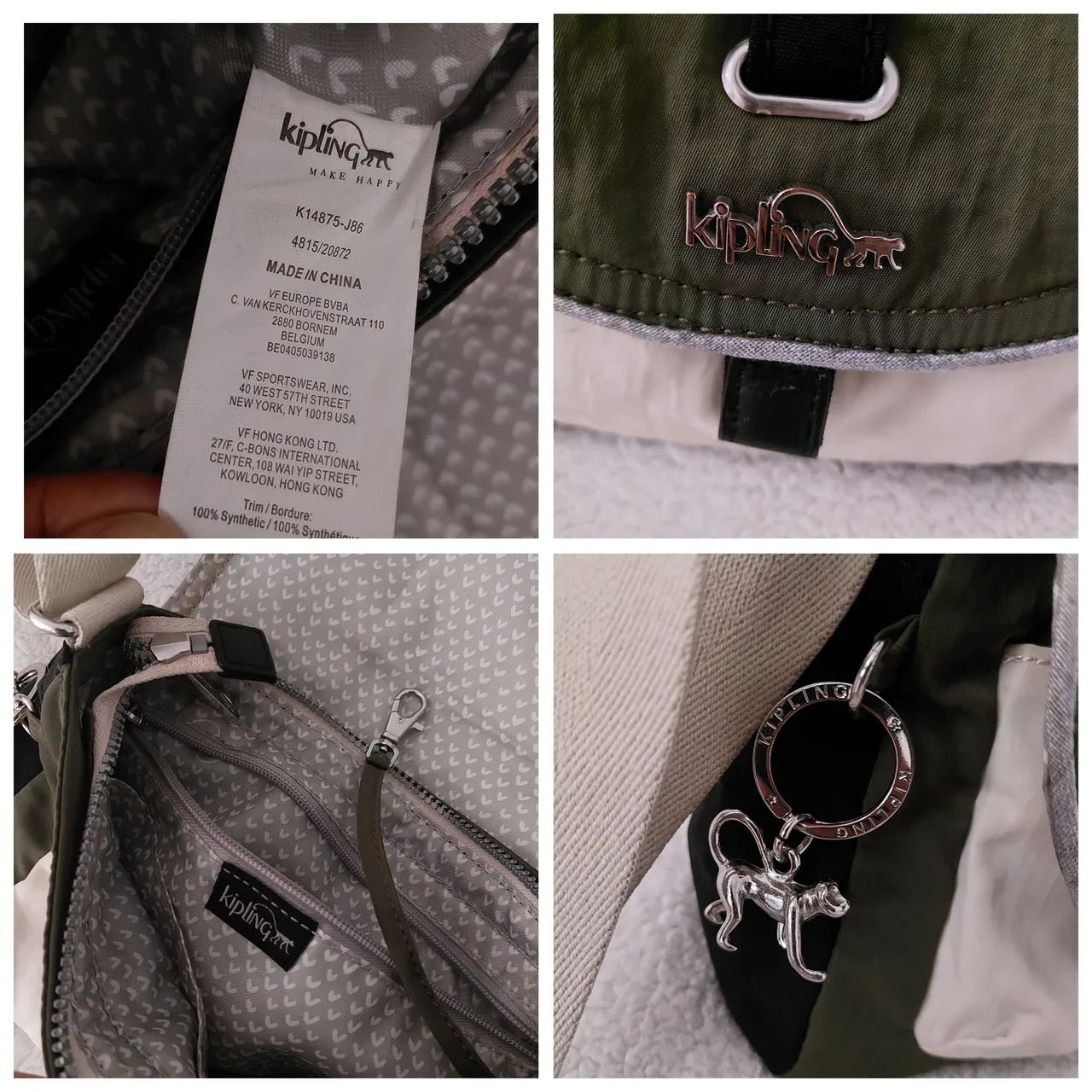 bolsa kipling verde oliva e offwhite - Foto 4