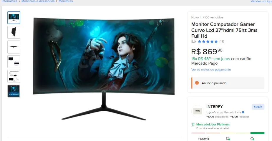 Monitor Computador Gamer Curvo Lcd 27 Polegadas Hdmi 75hz 3ms Full Hd - Foto 3