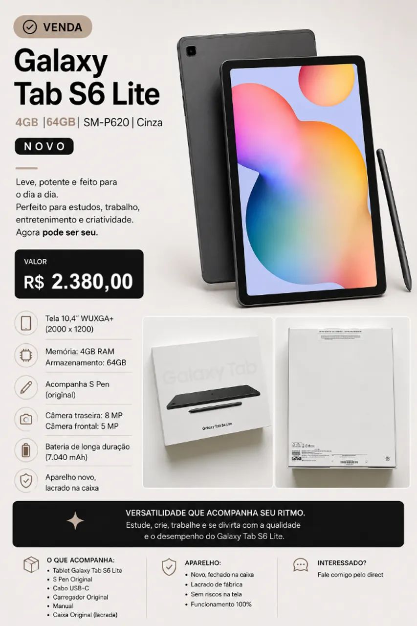Samsung Galaxy Tab S6 Lite 本体+おまけアクセサリ Tablet Galaxy Tab S6 Lite 4GB | 64GB SM-P620 Cinza - Tablets e E