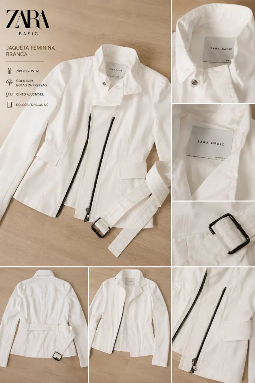 Jaqueta Feminina Zara Basic Branca | Tam. P | Com Cinto - Foto 2