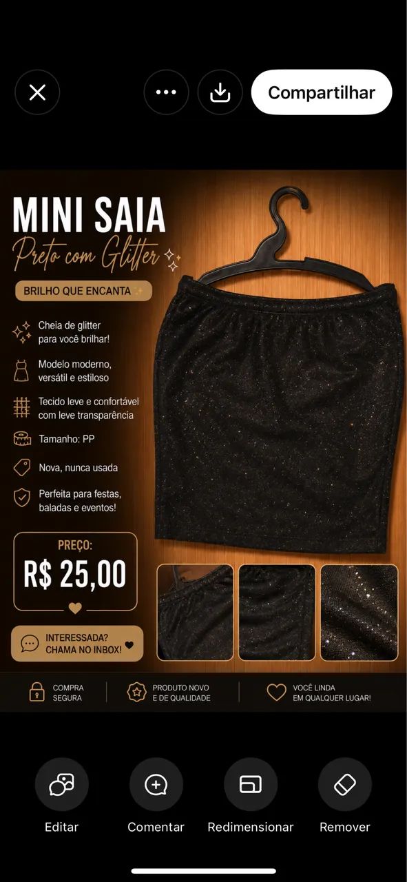 Mini Saia Preta Com Glitter / Brilho - Tamanho PP (Nova)