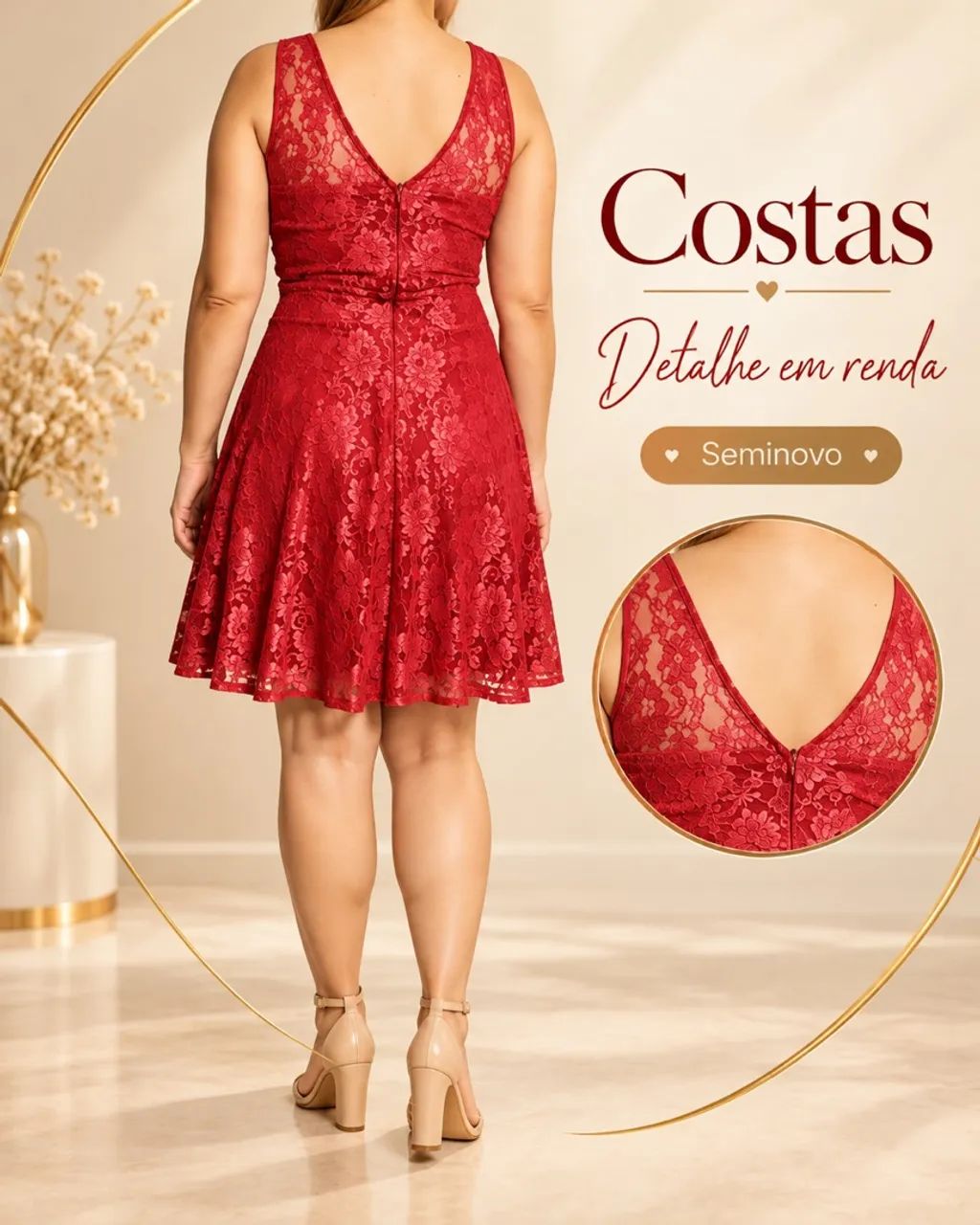 Vestido Mid Vermelho de Renda - Foto 3