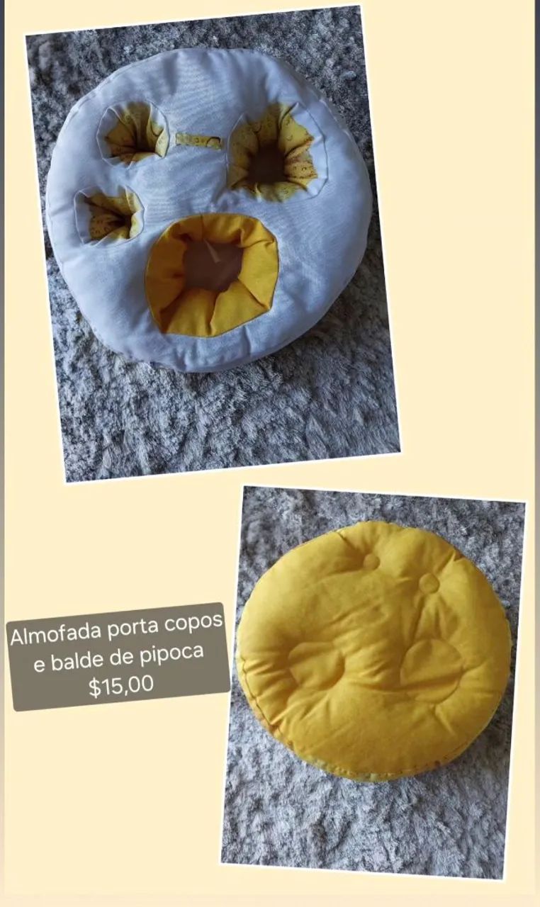 Almofada para copos e balde de pipoca