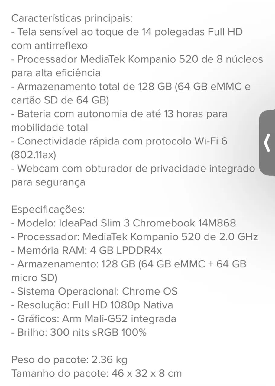 Notebook Lenovo Ideapad Slim 3 Intel Core 3 8gb 256 gigas  - Foto 5