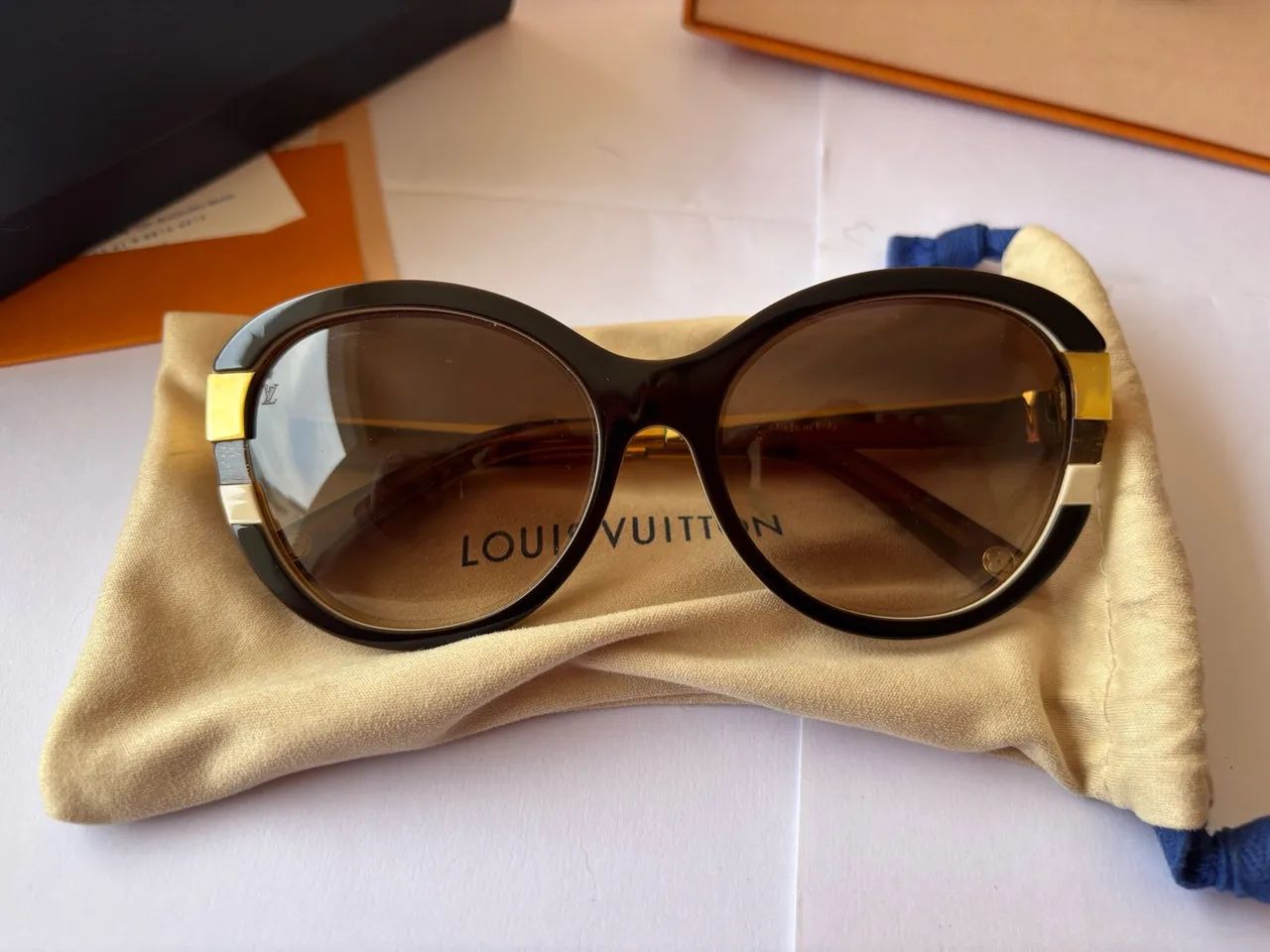 Óculos de Sol Louis Vuitton Acetato Marrom Glitter Dourado