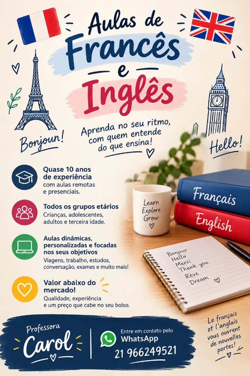 Aulas de francês e inglês