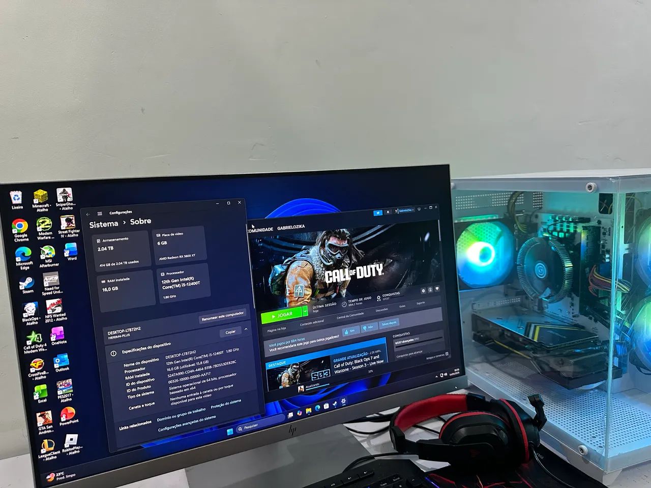 Pc Gamer i5 12400, 2Tb, RX5600XT Completo - Foto 2