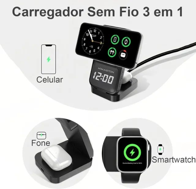 Carregador Indutivo 3 em 1 Dobrável H-Maston 25W para Celular, Relógio e Fone - Foto 2
