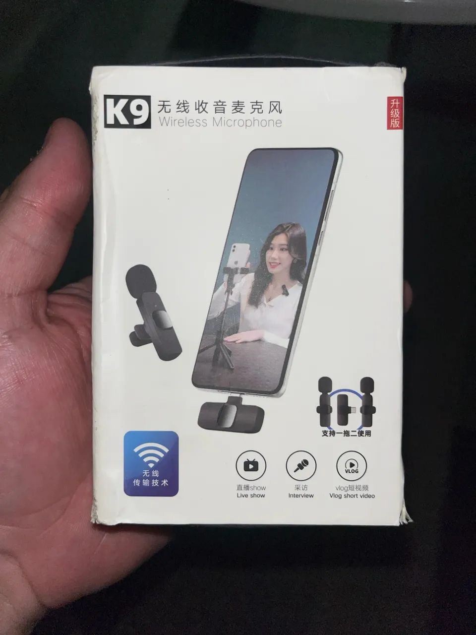 Microfone de Lapela Sem Fio K9 (versão dupla, com 2 microfones).