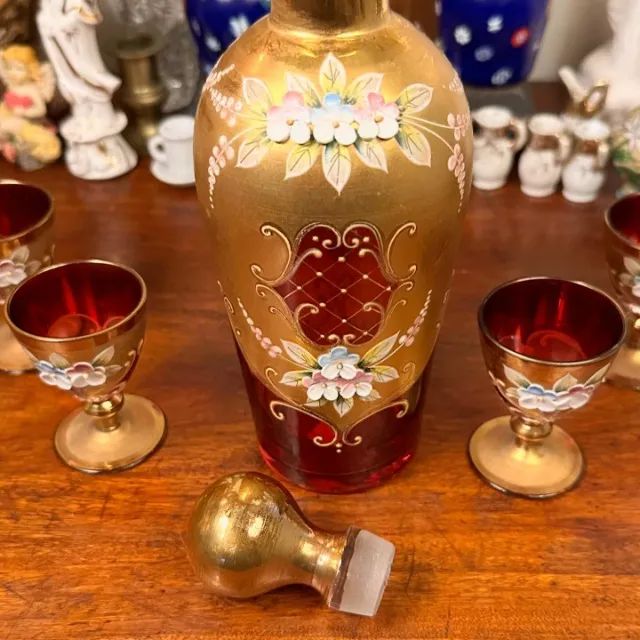 Licoreira e 4 taças em cristal veneziano Bohemia tcheco. - Foto 2