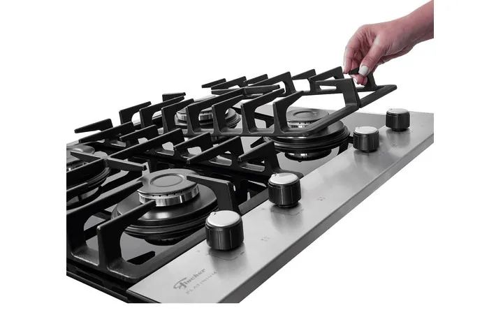 Cooktop a Gás Fischer 4 Bocas Platinium com Trempe de ferro fundido Mesa Vidro Bivolt - Foto 4
