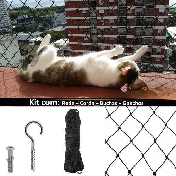 Kit Tela De Proteção Janelas Gato Criança 1,20 X 1,50 Preto