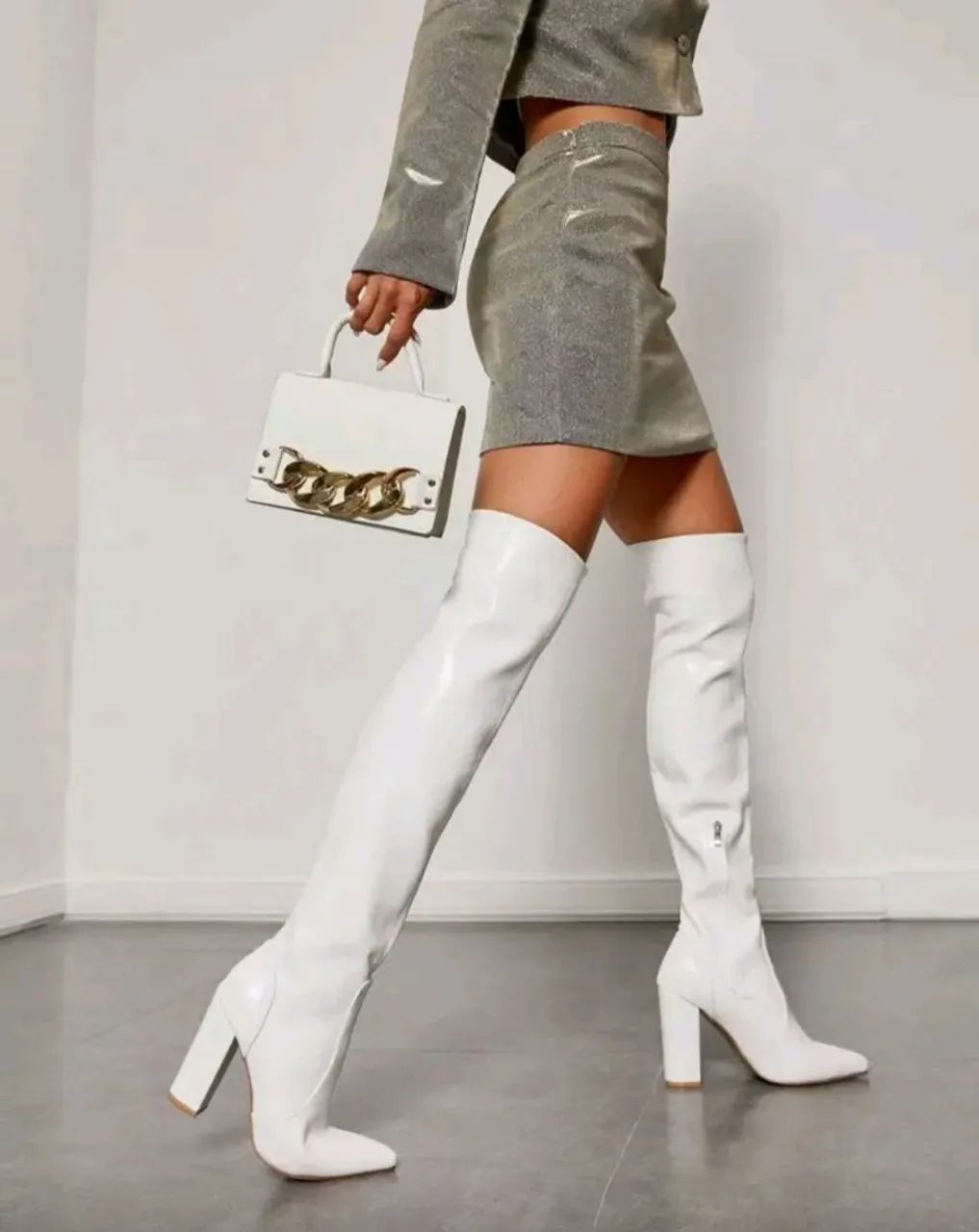 Bota Branca Overknee