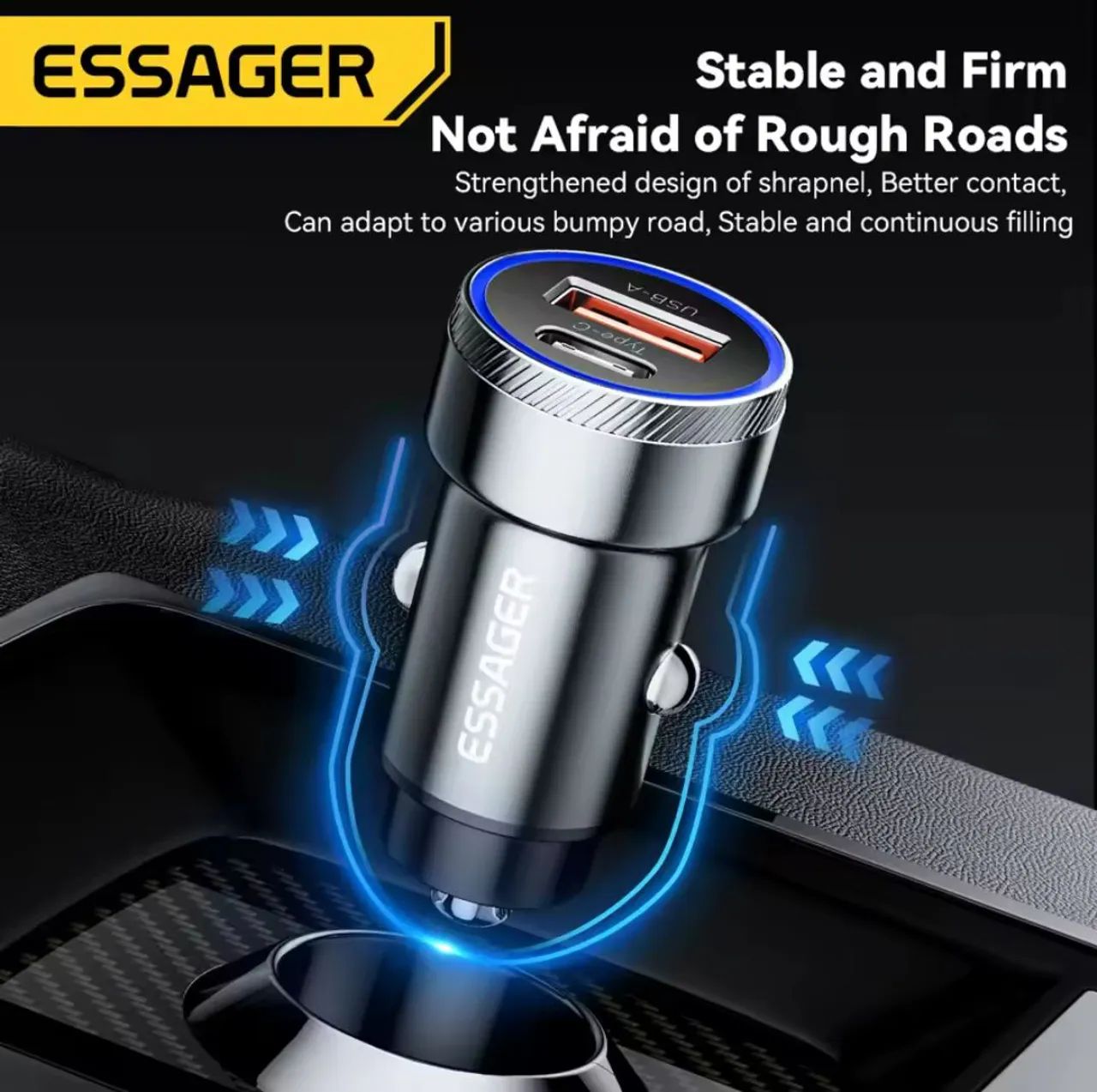 Carregador Veicular 54W ESSAGER - 3.0 QC SCP AFC  Tipo C e USB - Mini - Foto 3