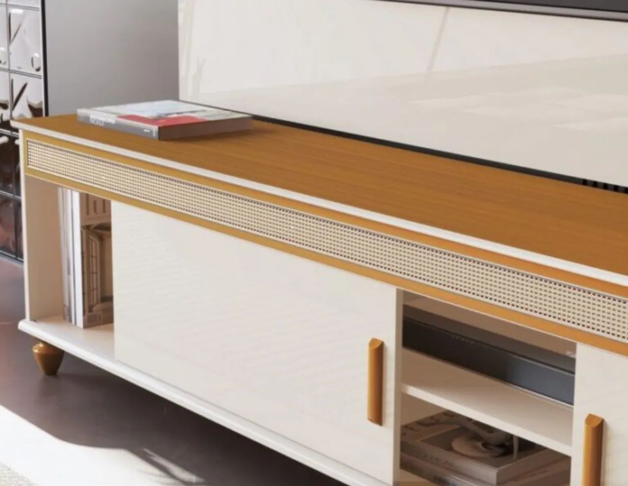 RACK 1,80 PARA TV ATÉ 60 POLEGADAS 100% MDF COM PÉS EM MADEIRA MACIÇA NS876 - Foto 2