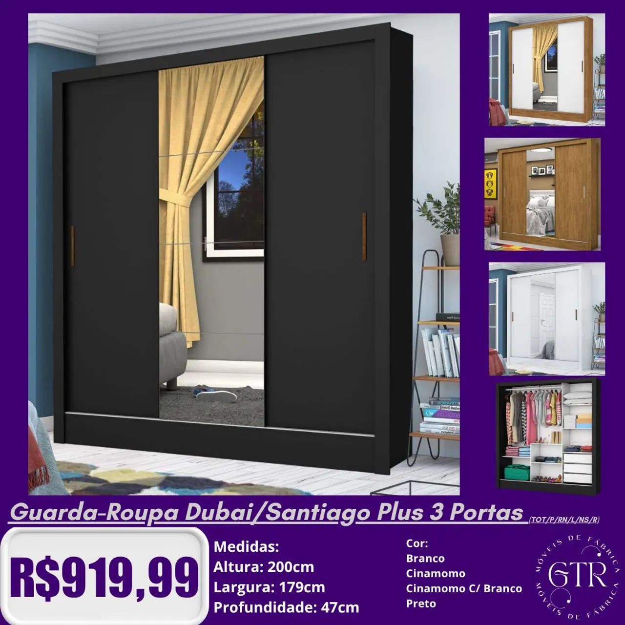 Guarda-Roupa de Correr Branco com Espelho