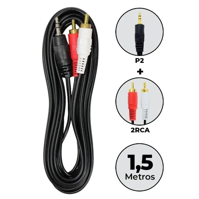 Cabo Auxiliar P2 Macho X Rca Macho Audio 1,5m Som - Foto 4