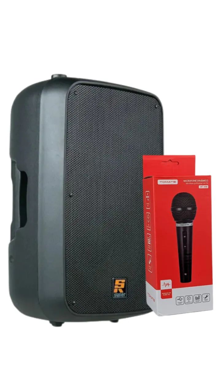 Kit Microfone Dinâmico Tomate Com Cabo Mt-1018 Preto + CAIXA STANER SR-110A