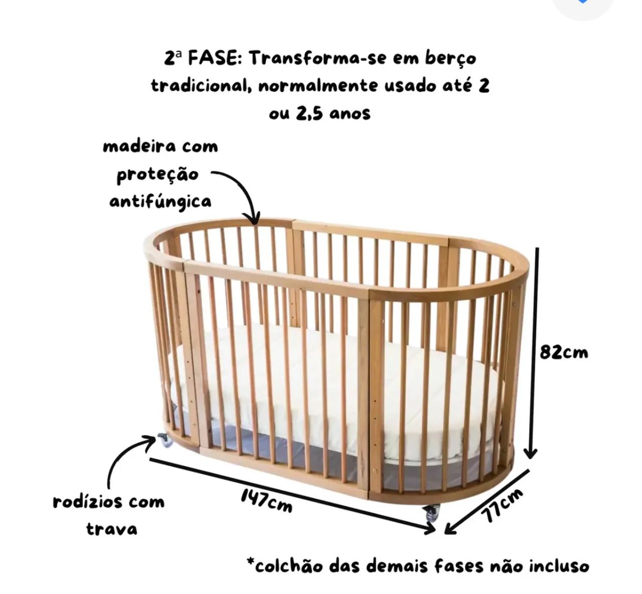 Berço Crescer Sleeper - Madeira  - Foto 2