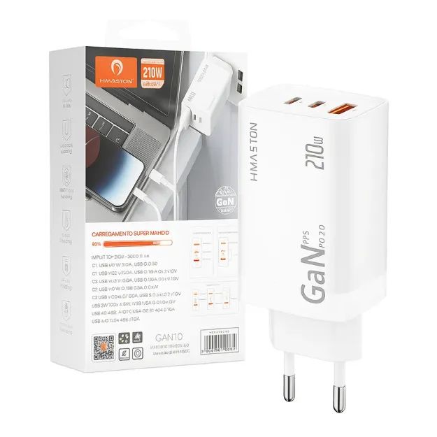 Fonte Maston Turbo Gan 210w Para Notebook Tablet E Celular - Foto 4