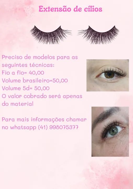 Promoção Extensão de Cílios - Preciso de modelos!