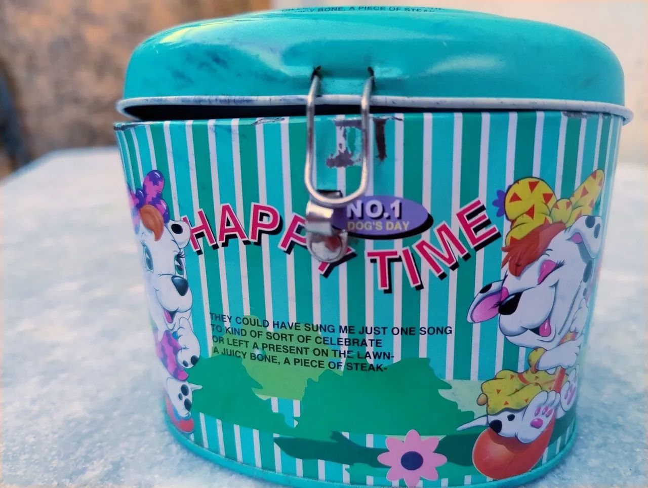 Cofrinho de metal vintage Happy Time Dog