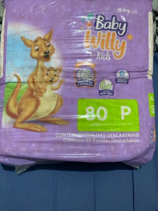 Fraldas descartáveis Baby Willy - Pacote com 80 unidades