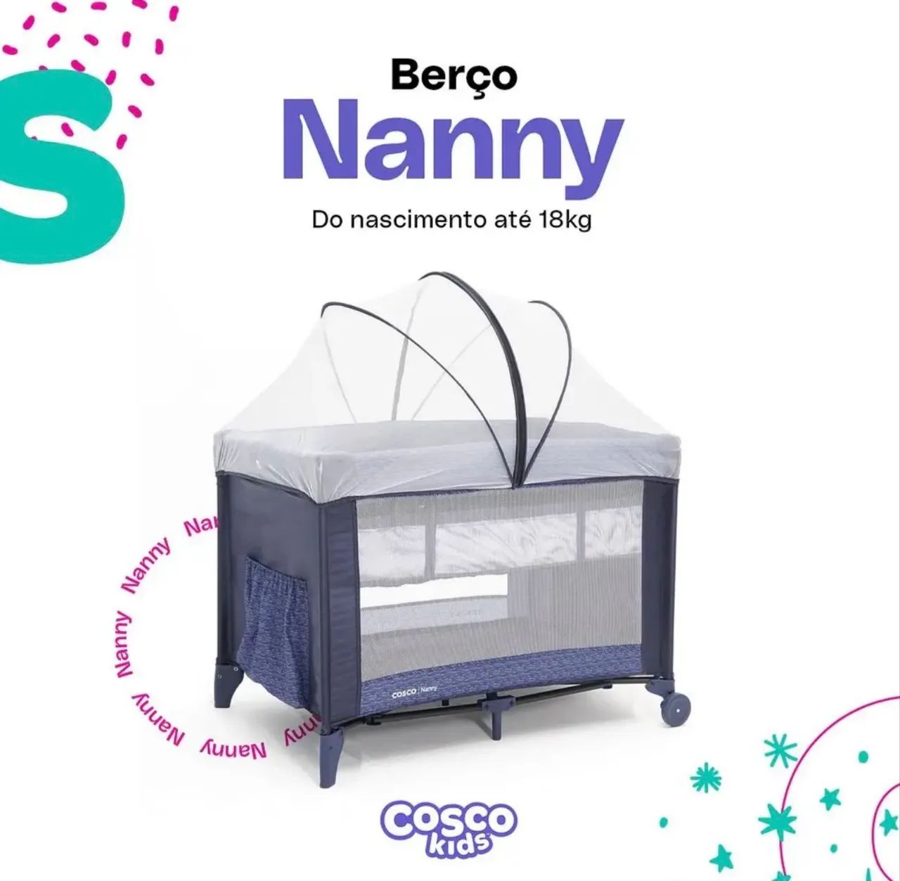 Berço Portátil Cosco Kids Nanny Azul com colchão de profundidade D18 - Foto 2