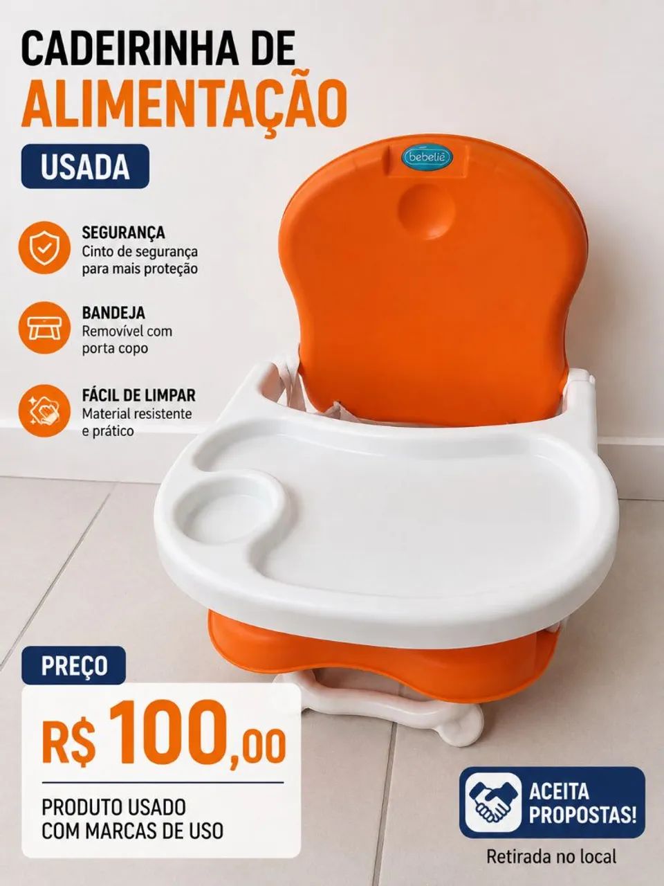 Cadeirinha de Alimentação Infantil Bebelie Usada
