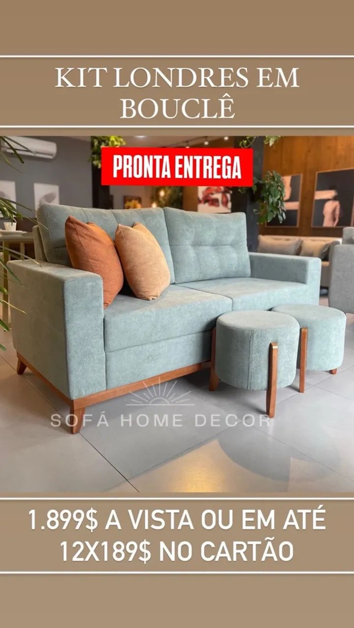 Sofá e puffs em bouclê ENTREGA IMEDIATA