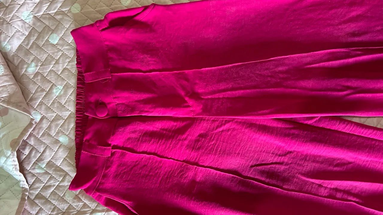 Calça pantalona Rosa e Bege  - Foto 4