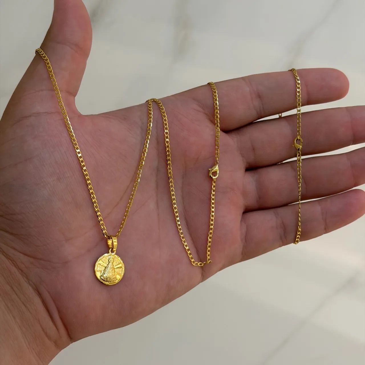 Corrente pulseira e pingente banhado a ouro 18
